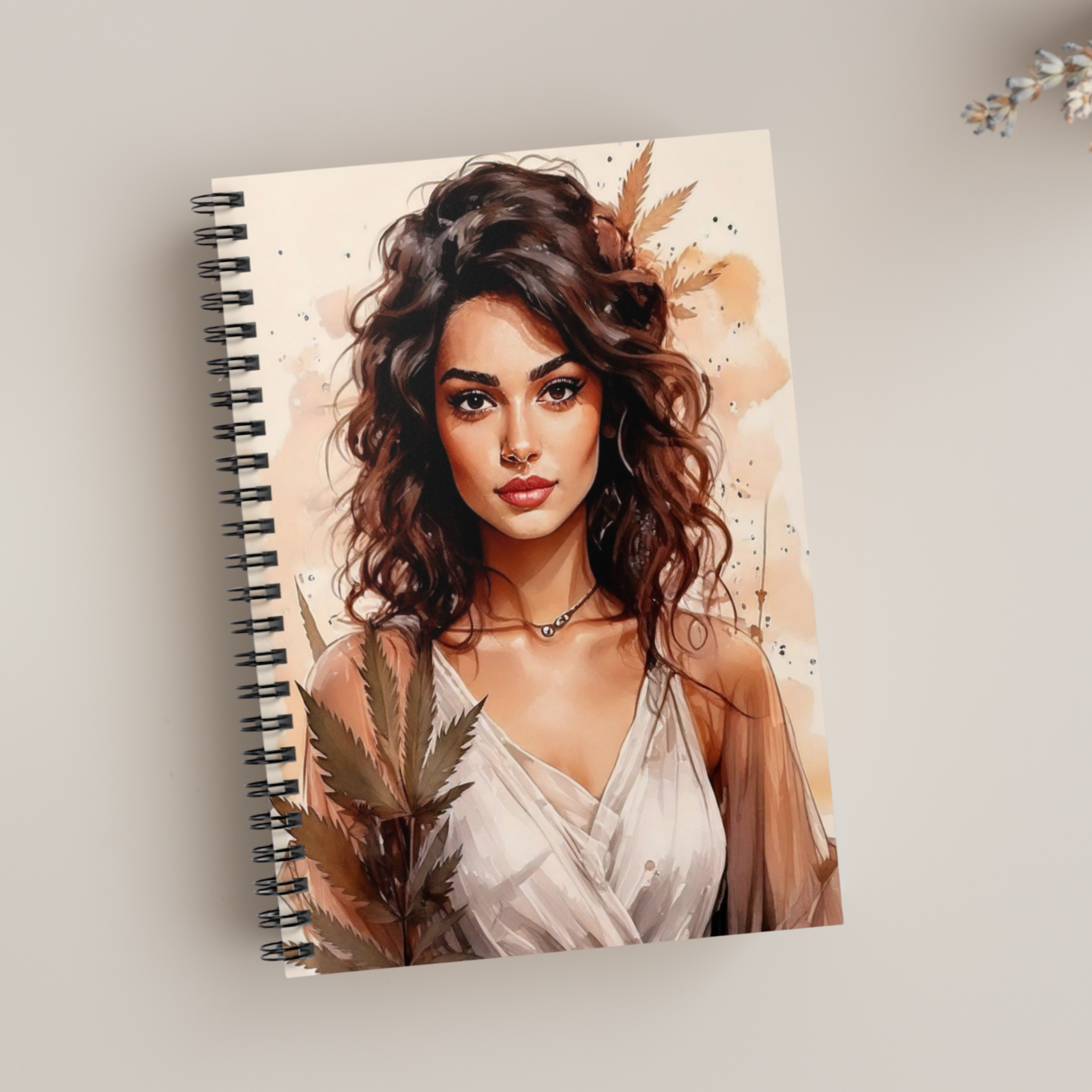 Boho Art Notebook with Vintage Botanical Design and Marijuana Motifs, Feminine Floral Journal for 420 Friendly Writers - Image 3