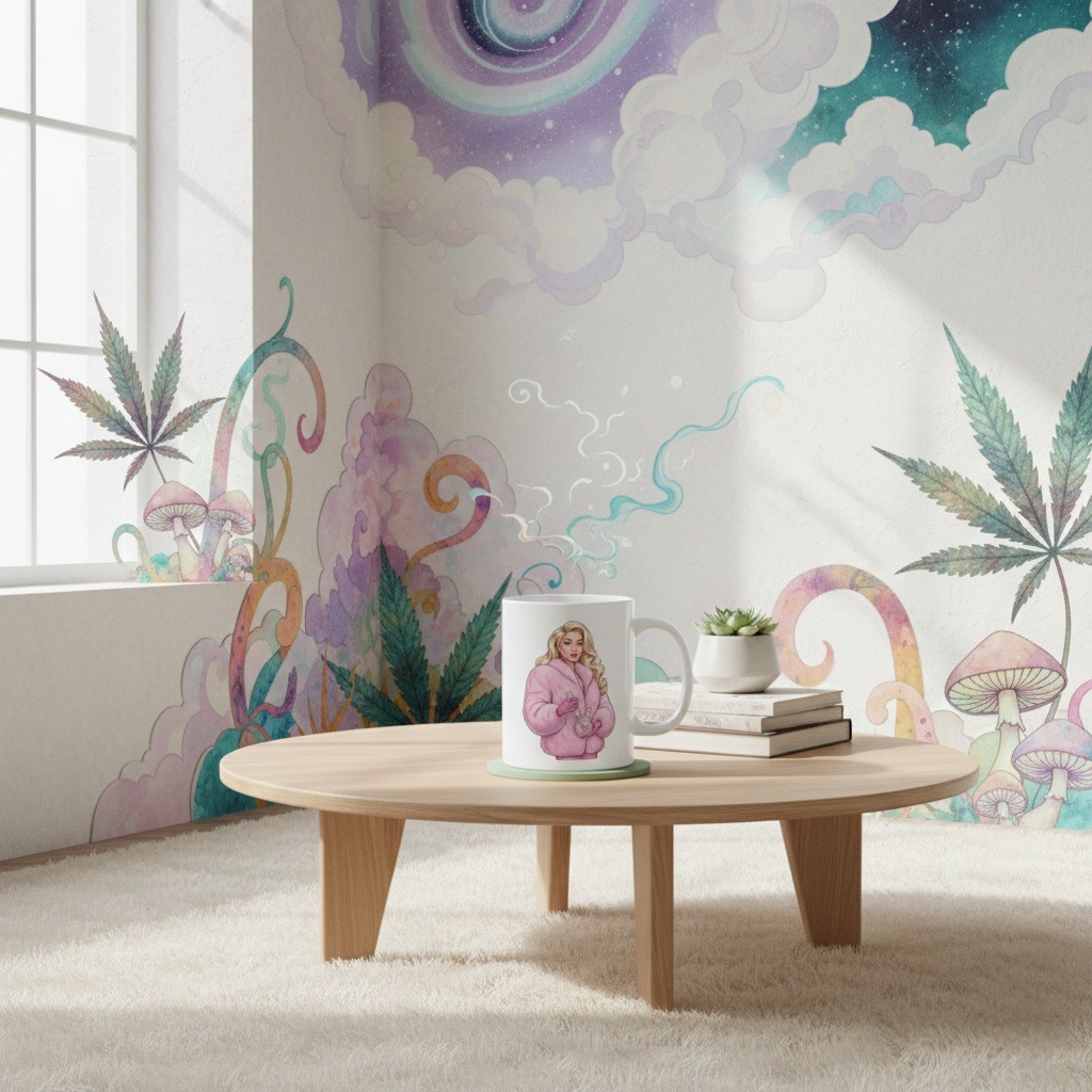 Blush Fur Cannabis Coffee Mug: Fashion-Inspired Weed Mug with Luxe Blonde Woman & Bong, Feminine Stoner Gift, Chic 420 Pothead Coffee Cup - Image 9